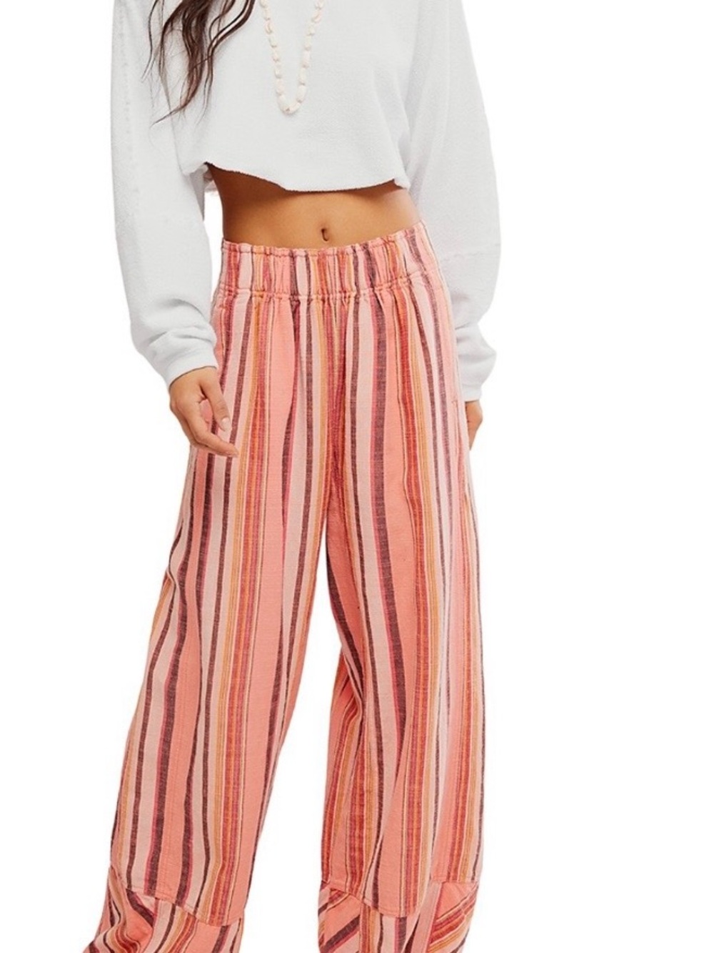 Free People Soft Coral Striped Wide-Leg Pants XL NWT